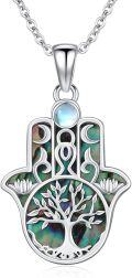 wholesale 925 Sterling Silver Abalone Shell Hamsa Tree of Life Evil Eye Pendant Necklace-0-0
