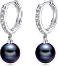 wholesale 925 Sterling Silver Black Pearl Drop Hoop Earrings for Women-0-15