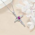 wholesale TOUPOP Cross Infinity Necklaces For Women White Gold S925 Sterling Silver Tourmaline October Birthstone Pendant Necklace Christian Religious Faith Cross Birthday Jewelry For Girlfriend Wife Daughter -0-3