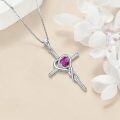 TOUPOP White Gold S925 Sterling Silver Tourmaline Cross Pendant Necklace-0-3