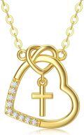 wholesale 14K Gold CZ Heart & Cross Pendant Necklace - Religious s for Women/Mom/Wife-0-0