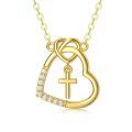 wholesale 14k Gold Heart Pendant With Lab Diamond Accents And Cross Charm Necklace-0-0