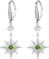wholesale Sterling Silver Gold Plated Gemstone Star Earrings Leverback Dangle Jewelry Gifts-August (Silver)-August (Silver)