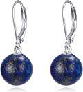 wholesale 925 Sterling Silver Yellow Jade Round Ball Leverback Dangle Drop Earrings for Women-0-11
