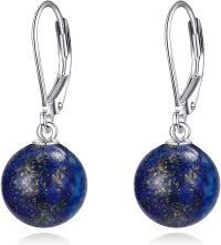 wholesale 925 Sterling Silver Yellow Jade Round Ball Leverback Dangle Drop Earrings for Women-Lapis Lazuli