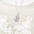 wholesale 925 Sterling Silver Rose Quartz Crystal Princess Cat Pendant Necklace for Women-0-3
