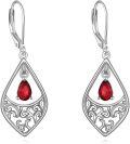 wholesale 925 Sterling Silver Red Garnet Teardrop Filigree Drop Leverback Earrings for Women Valentines Day Gifts-0-0