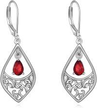 wholesale 925 Sterling Silver Red Garnet Teardrop Filigree Drop Leverback Earrings for Women Valentines Day Gifts-Ruby