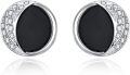 wholesale 925 Sterling Silver Black Onyx and Cubic Zirconia Stud Earrings - Hypoallergenic Round Design for Men & Women-0-0