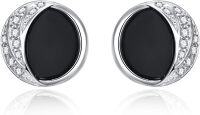 wholesale 925 Sterling Silver Black Onyx and Cubic Zirconia Stud Earrings - Hypoallergenic Round Design for Men & Women-C