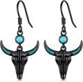 wholesale 925 Sterling Silver & Natural Turquoise Cow Skull Western Dangle Earrings for Women-0-0