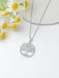 wholesale 925 Sterling Silver Tree of Life Pendant Necklace with Cubic Zirconia Stones for Women and Men-0-4