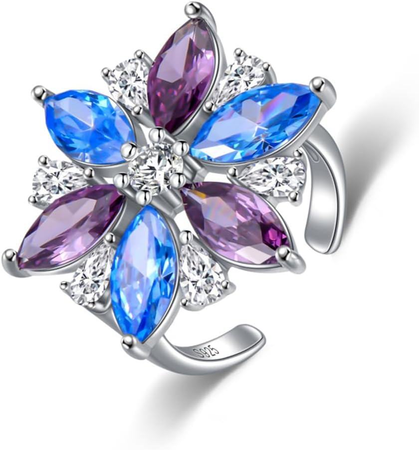 Sterling Silver Colored Gemstone Flower Ring for Women-0-1