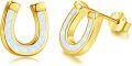 wholesale 925 Sterling Silver White Synthetic Opal Horseshoe Hoop Earrings for Women Girls Gifts-0-0
