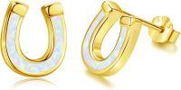 wholesale 925 Sterling Silver White Synthetic Opal Horseshoe Hoop Earrings for Women Girls Gifts-Horseshoe-Gold