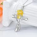 wholesale 925 Sterling Silver Cross Pendant With Red Gemstone And Lily Design-0-39