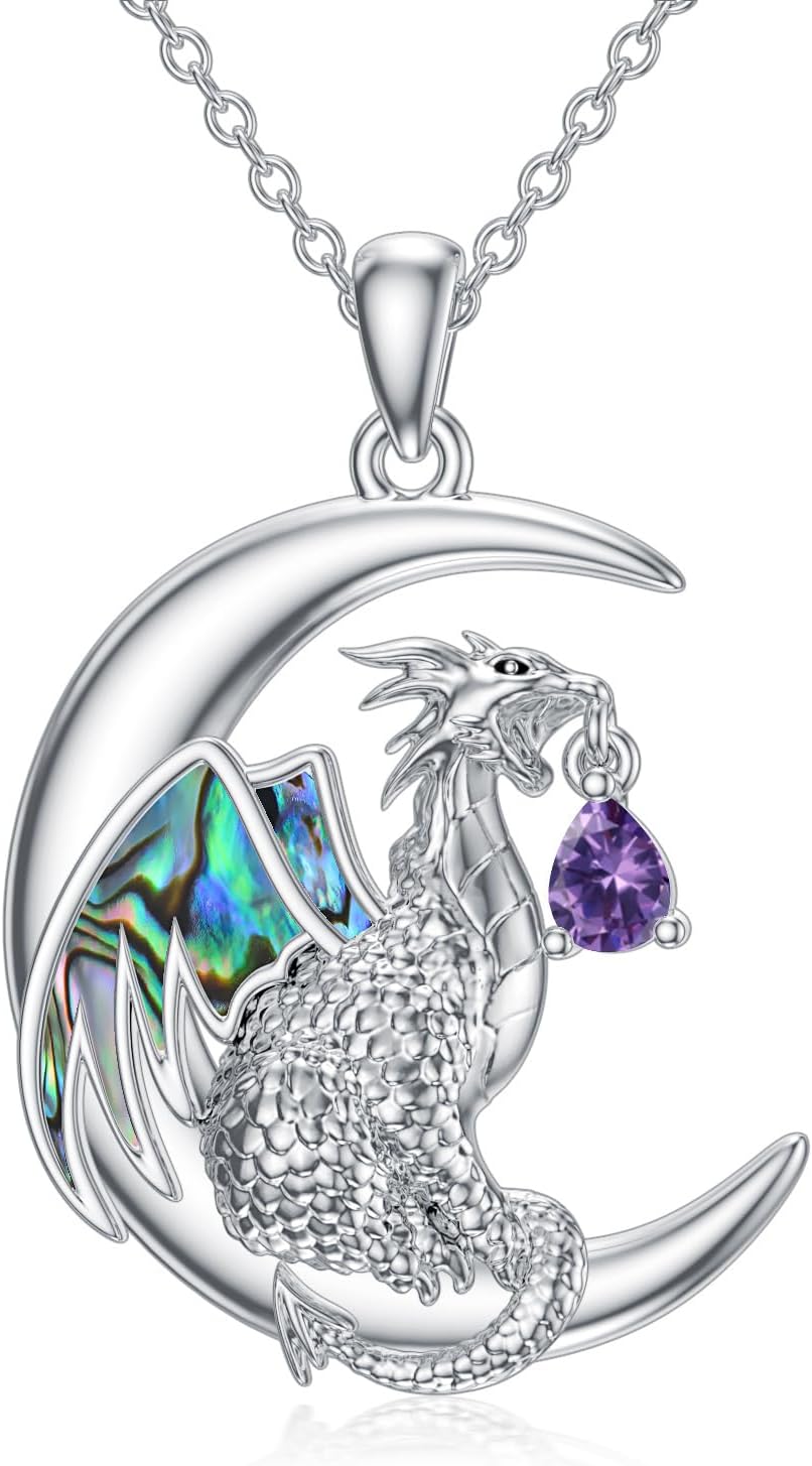 wholesale 925 Sterling Silver Birthstone Dragon Wyvern Pendant Necklace for Women-0-0