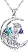 wholesale Sterling Silver Birthstone Dragon Wyvern Pendant Necklace for Women-0-0