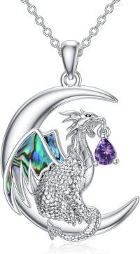 wholesale 925 Sterling Silver Birthstone Dragon Wyvern Pendant Necklace for Women-February