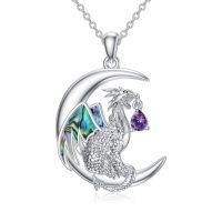 wholesale 925 Sterling Silver Birthstone Dragon Wyvern Pendant Necklace for Women-February