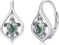 wholesale 925 Sterling Silver Sea Turtle Green Moss Agate Leverback Hoop Earrings - Bohemian Beach s for Women Girls-01-Turtle(4-Moss Agate)