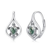 wholesale 925 Sterling Silver Sea Turtle Green Moss Agate Leverback Hoop Earrings - Bohemian Beach s for Women Girls-01-Turtle(4-Moss Agate)