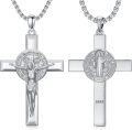 wholesale 925 Sterling Silver Saint Michael Cross Pendant Necklace  with Jesus Christ and Archangel Uriel Design for Men Women  36cm Chain Length-0-0