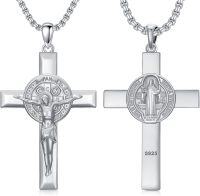 wholesale 925 Sterling Silver Saint Michael Cross Pendant Necklace  with Jesus Christ and Archangel Uriel Design for Men Women  36cm Chain Length-A03-Jesus Crucifix-Silver(Cross)