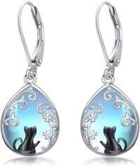 wholesale 925 Sterling Silver Blue Moonstone Cat Drop Earrings for Women Gifts-Cat A