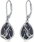 wholesale 925 Sterling Silver Black Onyx Teardrop Octopus Claw Leverback Drop Earrings-0-0