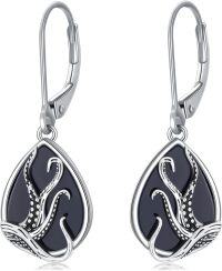 wholesale 925 Sterling Silver Black Onyx Teardrop Octopus Claw Leverback Drop Earrings-Octopus