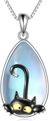 wholesale 925 Sterling Silver & Moonstone Black Cat Protection Necklace for Women, Adjustable Chain, Hypoallergenic Jewelry Gift for Her-Moonstone black cat