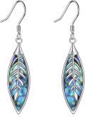 wholesale 925 Sterling Silver Feather Design Abalone Shell Drop Earrings-0-1
