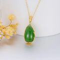 wholesale 14K Gold Green Jade Tear Drop Pendant Necklace - 16 Chain-0-2