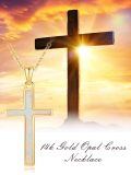 TOUPOP 14K Gold Opal Cross Pendant Necklace For Women-0-4