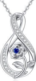 wholesale 925 Sterling Silver Blue Sapphire Flower Pendant Necklace with CZ Accents and Chain 45cm Length-0-0