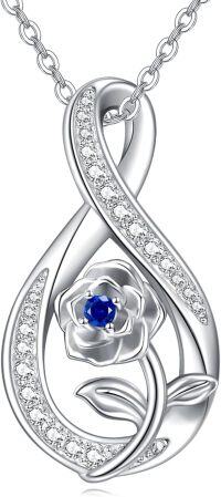 wholesale 925 Sterling Silver Blue Sapphire Flower Pendant Necklace with CZ Accents and Chain 45cm Length-Infinity rose