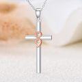 wholesale 925 Sterling Silver Cross Pendant with Rose Gold Accents and Cubic Zirconia Necklaces for Women & Men - Religious s for Christmas Birthdays Mother's Day-0-3