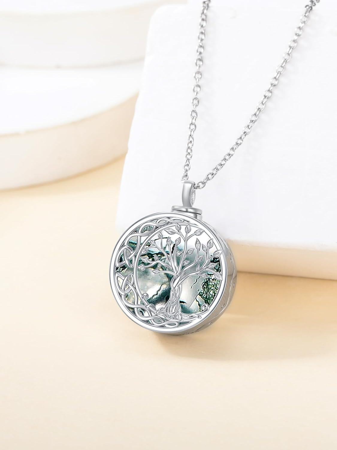 925 Sterling Silver Dolphin & Ocean Waves Abalone Shell Cremation Pendant Necklace-0-2
