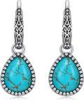 wholesale Sterling Silver Turquoise Retro Green Dangle Hook Earrings Vintage Filigree Western Jewelry Women Gifts-0-0