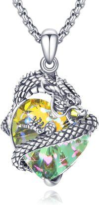 wholesale 925 Sterling Silver Birthstone Dragon Pendant Necklace for Women-April - Dragon Necklace