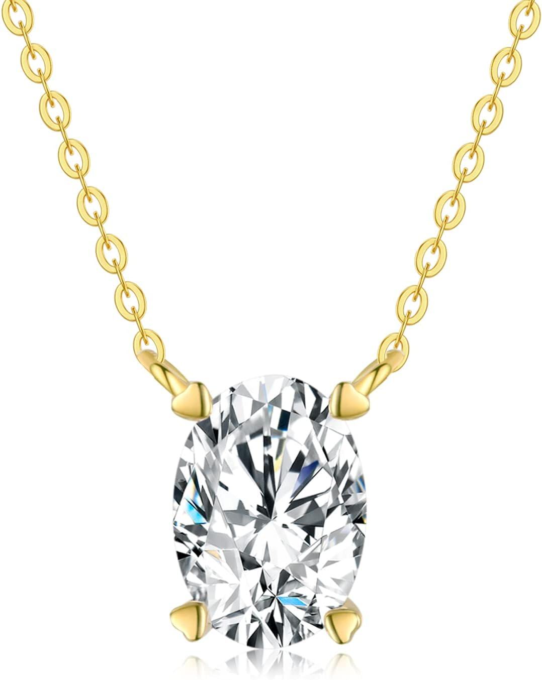 wholesale 925 Sterling Silver Plated 14K Gold Oval Cut Moissanite Pendant Necklace 1ct VVS1 D Lab Diamond Chain for Women-0-0