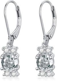 wholesale Sterling Silver CZ Leverback Dangle Earrings 3 3ct tw 5 Gemstone-April,White zircon