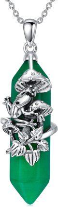 wholesale 925 Sterling Silver Green Agate Frog Pendant Necklace for Women-0-0