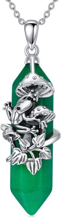 wholesale 925 Sterling Silver Green Agate Frog Pendant Necklace for Women-A01