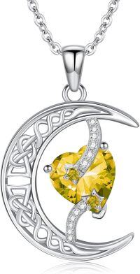 wholesale TOUPOP Citrine November Birthstone Necklace 925 Sterling Silver Moon And Star Pendant Necklace Celtic Moon Citrine Jewelry Anniversary Birthday Christmas Gifts For Women Wife Mom Her -undefined