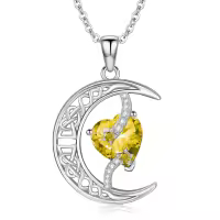 TOUPOP Sterling Silver Citrine Moon Star Pendant Necklace-undefined