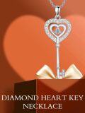 wholesale 925 Sterling Silver Round Cut Moissanite Heart Key Pendant Necklace for Women-0-4
