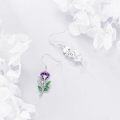 wholesale 925 Sterling Silver Purple Poppy Flower Drop Dangle Earrings with Green Leaves and CZ Stones for Women Girls -0-9