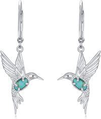 wholesale 925 Sterling Silver Turquoise Hummingbird Drop Earrings-Turquoise
